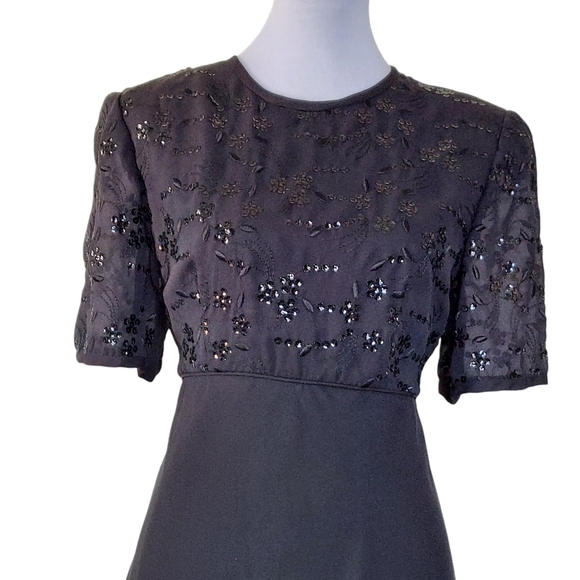 Vintage Sequined Julian Wilder Little Black Dress Empire Dress Full Skirt - Picture 16 of 16